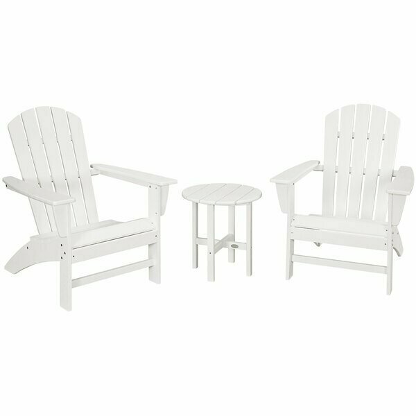 Polywood Nautical White Patio Set with Adirondack Chairs and Round Table 633PWS4981WH